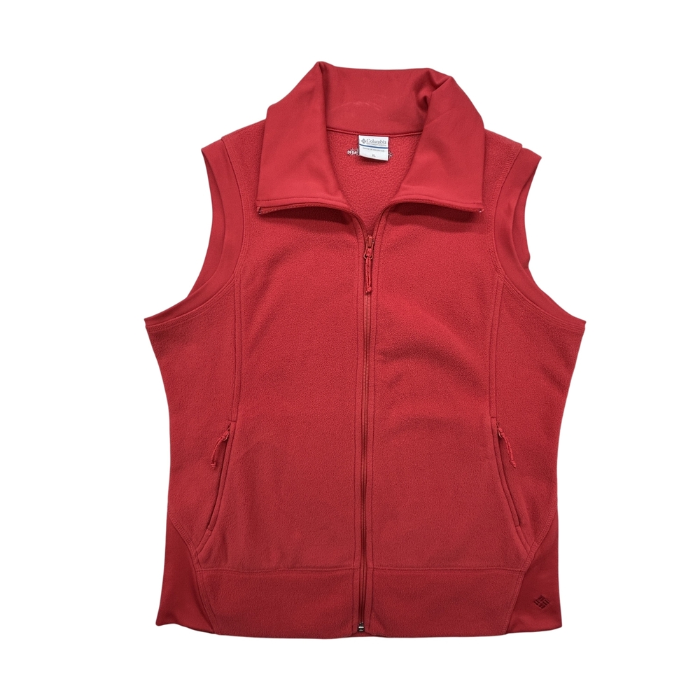 Columbia Vest Womens XL Full Zip Fleece Red Outdoor Hiking Layer Pockets Jacket